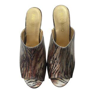 Andiamo Mindy Women`s Animal Print Peep Toe Mule Heels with Curved Platform 10